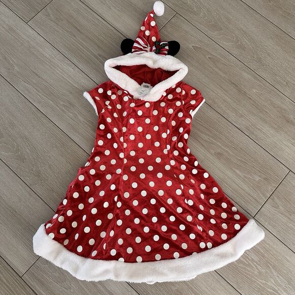 NEW Disney Parks Girls Hooded Red Polka Dot Minnie Mouse Holiday Dress XL / 14 - Picture 2 of 6